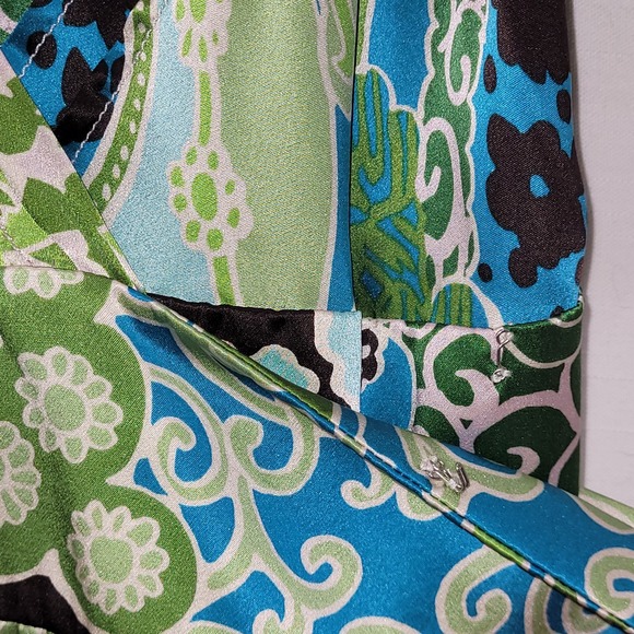 Banana Republic Silk Wrap Dress V-Neck Boho Floral Print Green Blue Womens  12 - Picture 16 of 16